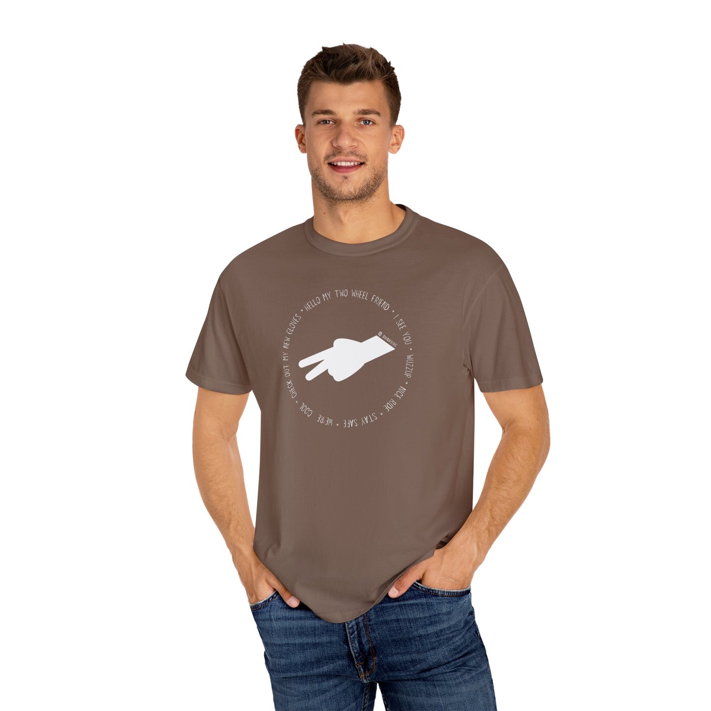 Biker Wave T-shirt, Motorcycle Enthusiast Tee, Unisex Garment-Dyed Top, Motorbike Gift Shirt, Respectful Biker Apparel - Quirkside Creations