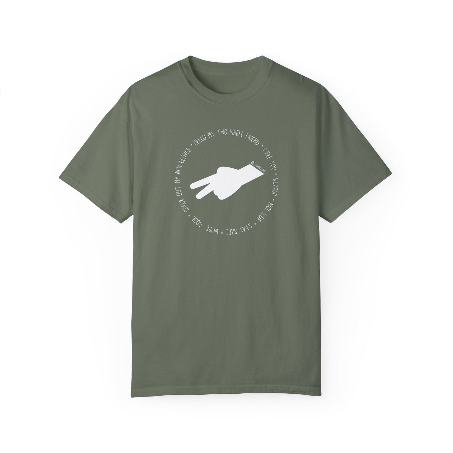 Biker Wave T-shirt, Motorcycle Enthusiast Tee, Unisex Garment-Dyed Top, Motorbike Gift Shirt, Respectful Biker Apparel - Quirkside Creations