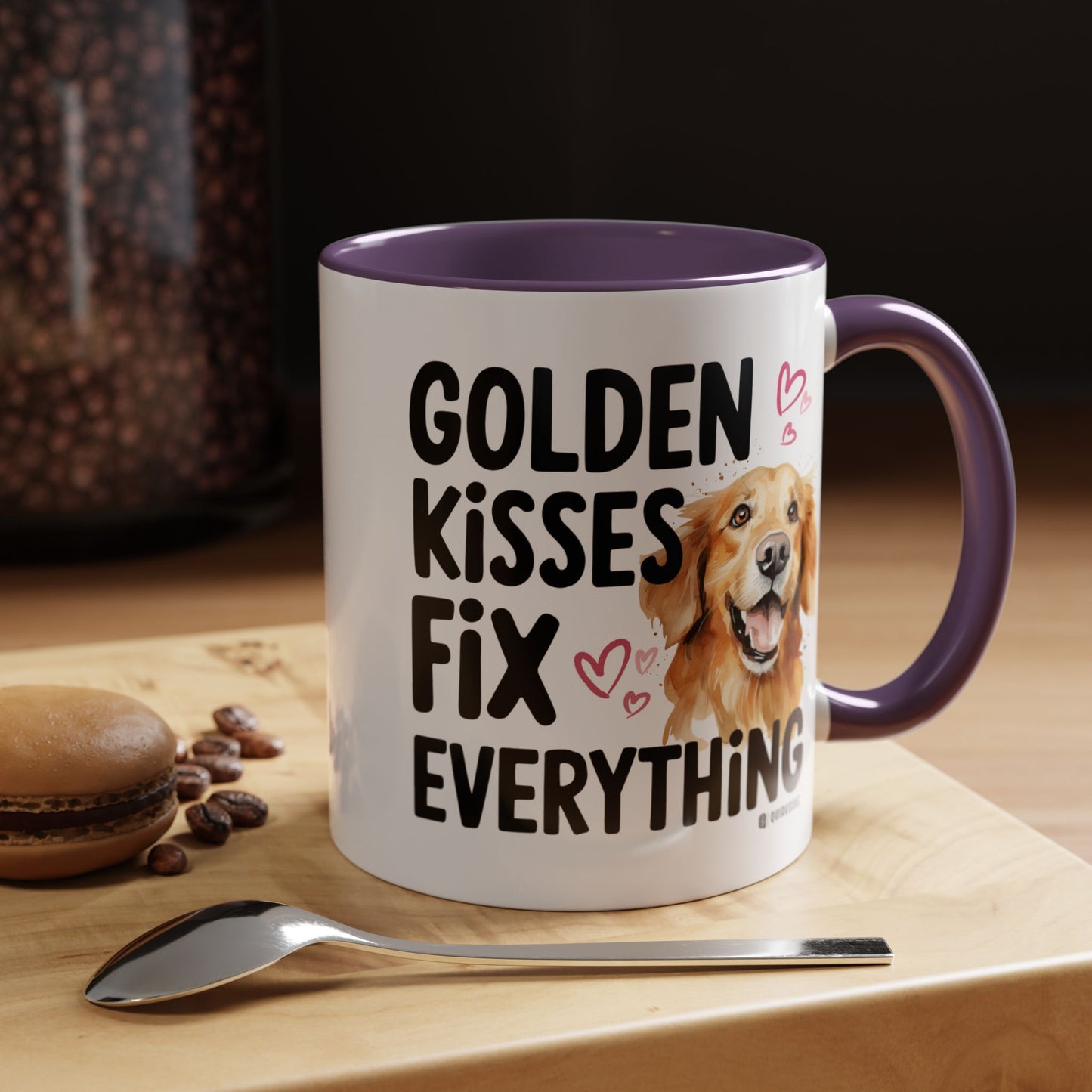 Golden Kisses Fix Everything Mug, Dog Lover Gift, Pet Owner Coffee Cup, Cute Animal Lover Mug, Fun Pet Quote Mug