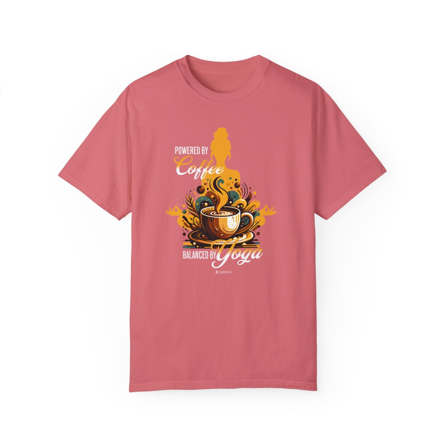 Coffee Lover Yoga Unisex Garment-Dyed T-shirt, Funny Workout Tee, Meditation Top, Gift for Yogi, Coffeeholic Shirt - Quirkside Creations