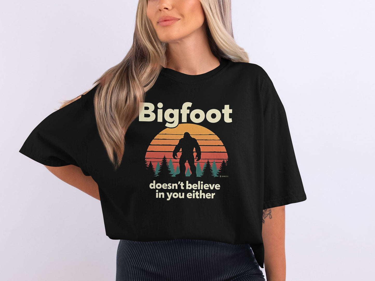 Bigfoot Believer Unisex Garment-Dyed T-shirt, Funny Sasquatch Tee, Cryptid Enthusiast Gift, Mythical Creature Top, Humorous Cryptid Shirt
