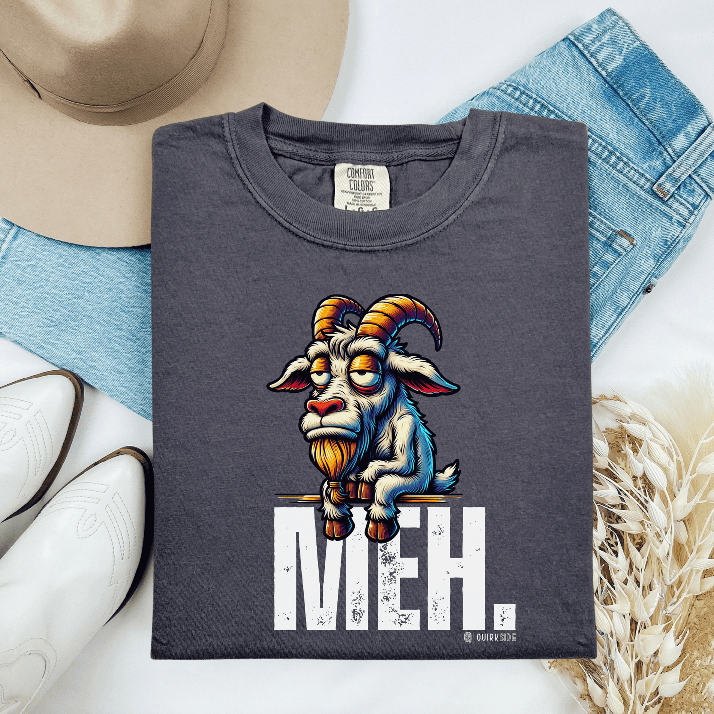 Funny Goat Boredom Unisex T-shirt, Sarcastic Animal Graphic Tee, Comical Farmyard Top, Humorous Goat Lover Gift, Vintage Style Shirt - Quirkside Creations