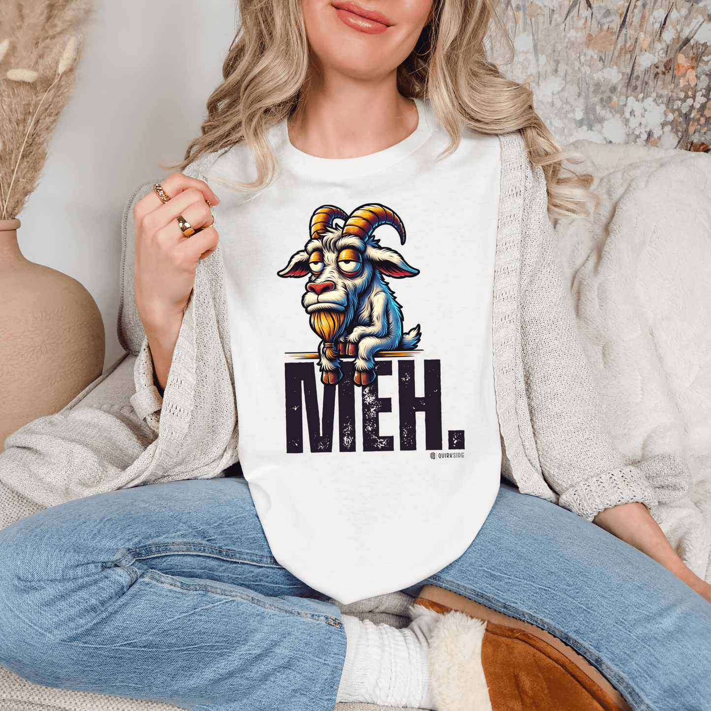 Funny Goat Boredom Unisex T-shirt, Sarcastic Animal Graphic Tee, Comical Farmyard Top, Humorous Goat Lover Gift, Vintage Style Shirt - Quirkside Creations