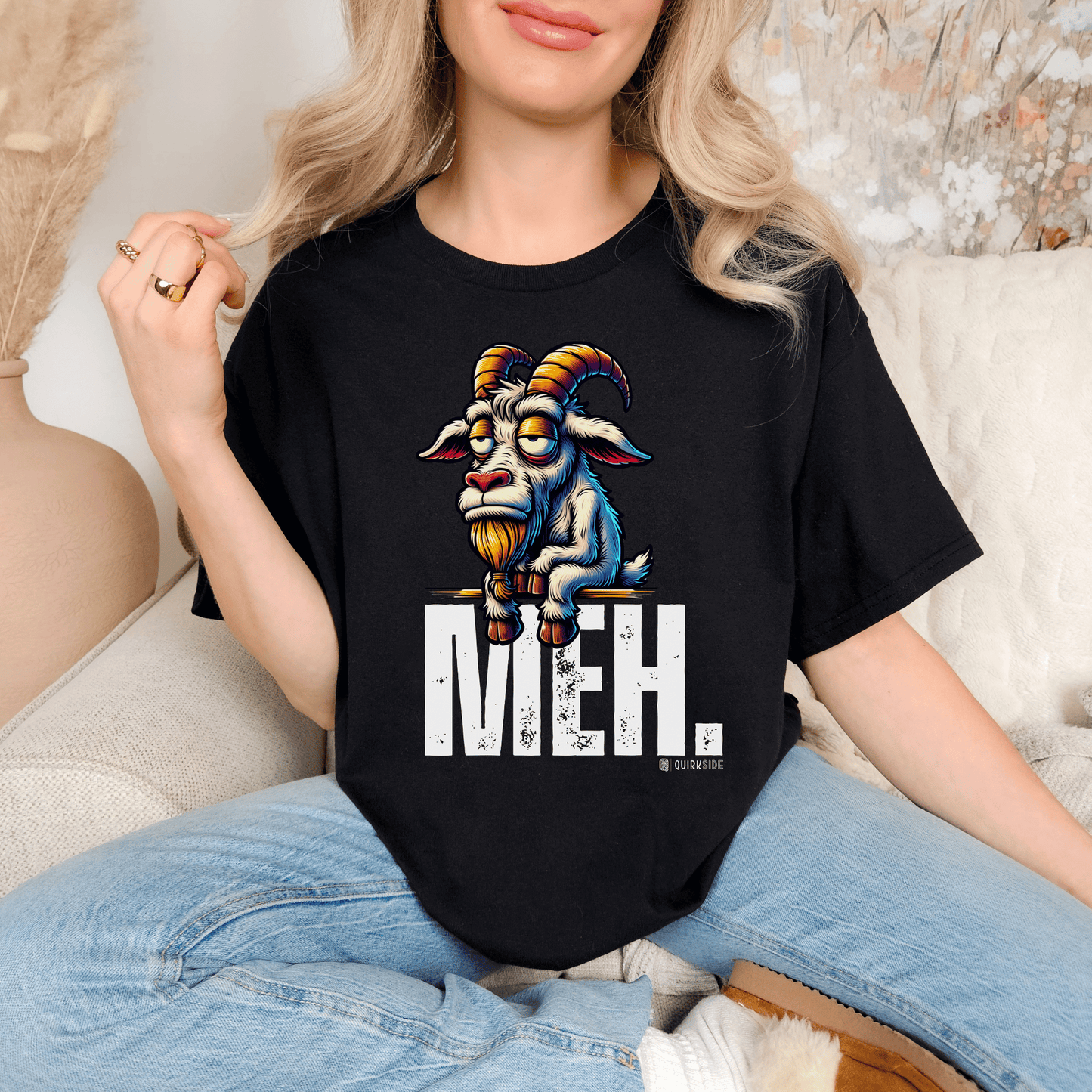 Funny Goat Boredom Unisex T-shirt, Sarcastic Animal Graphic Tee, Comical Farmyard Top, Humorous Goat Lover Gift, Vintage Style Shirt - Quirkside Creations