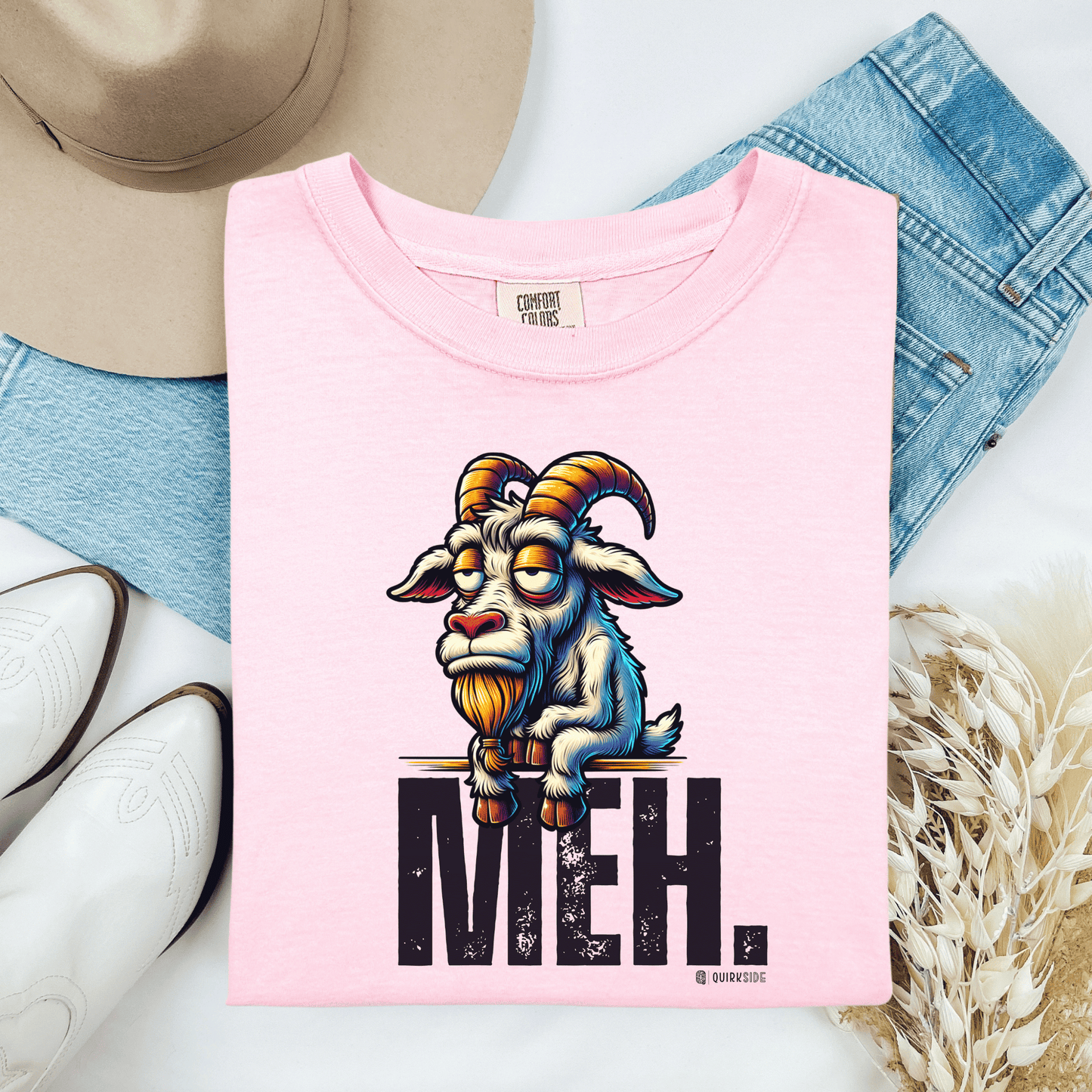 Funny Goat Boredom Unisex T-shirt, Sarcastic Animal Graphic Tee, Comical Farmyard Top, Humorous Goat Lover Gift, Vintage Style Shirt - Quirkside Creations