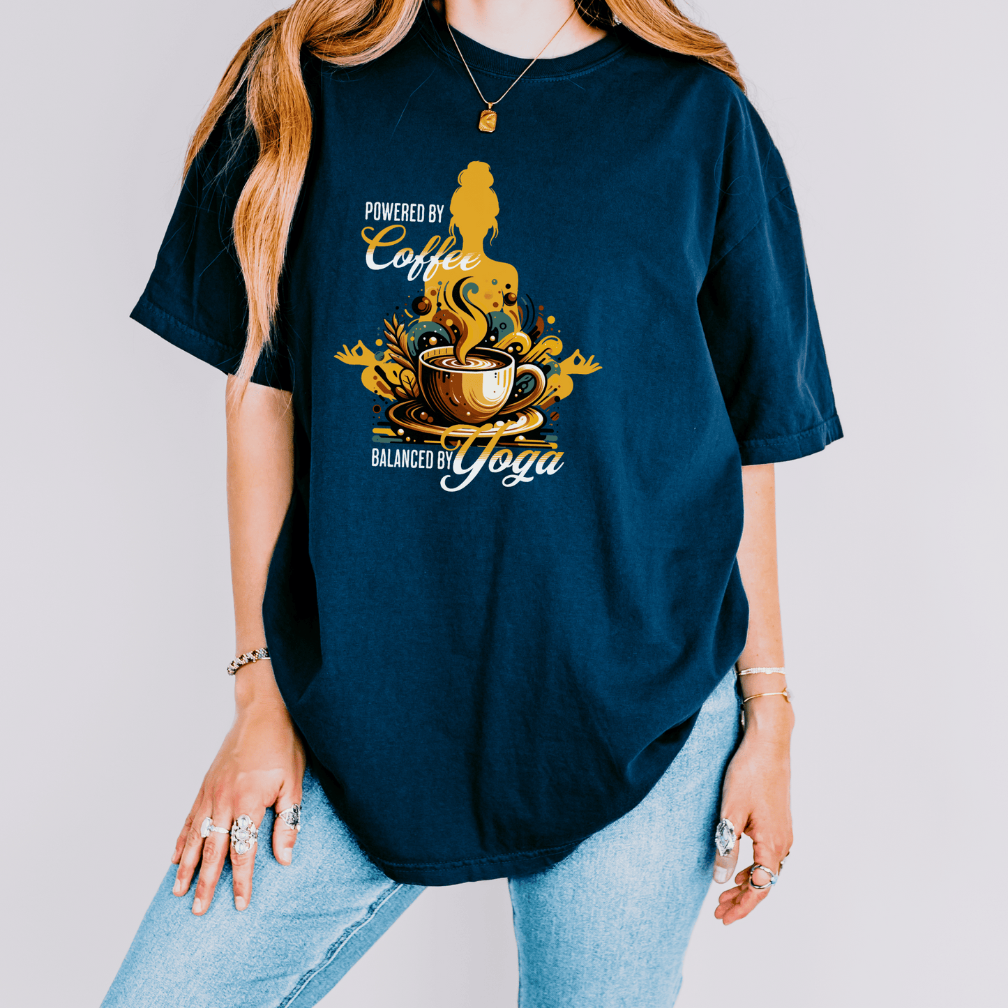 Coffee Lover Yoga Unisex Garment-Dyed T-shirt, Funny Workout Tee, Meditation Top, Gift for Yogi, Coffeeholic Shirt - Quirkside Creations