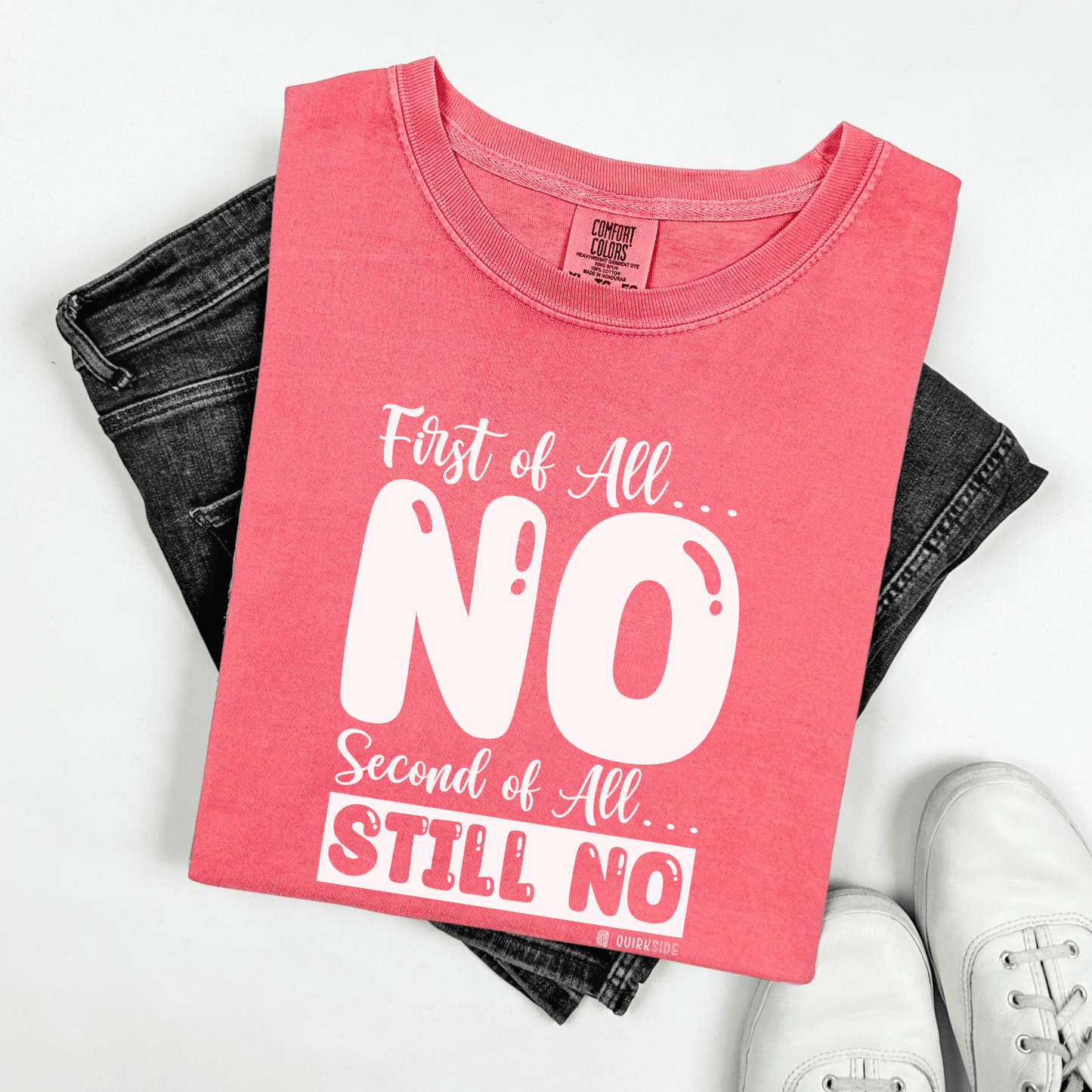 Funny No Means No Unisex Garment-Dyed T-shirt, Humorous Saying Tee, Sarcastic Graphic Shirt, Gift for Joke Lovers, Casual Top - Quirkside Creations