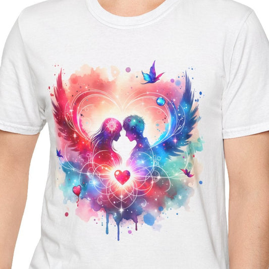 Love in Art and Color Unisex T-Shirt, Valentine's Day Tee, Couple Art Graphic Top, Romantic Gift Shirt, Heart Design Apparel - Quirkside Creations