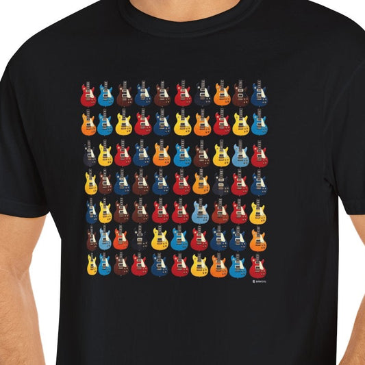 Electric Guitar Grid Unisex Garment-Dyed T-shirt, Music Lover Tee, Guitarist Gift, Rock Band Shirt, Guitar Art Apparel