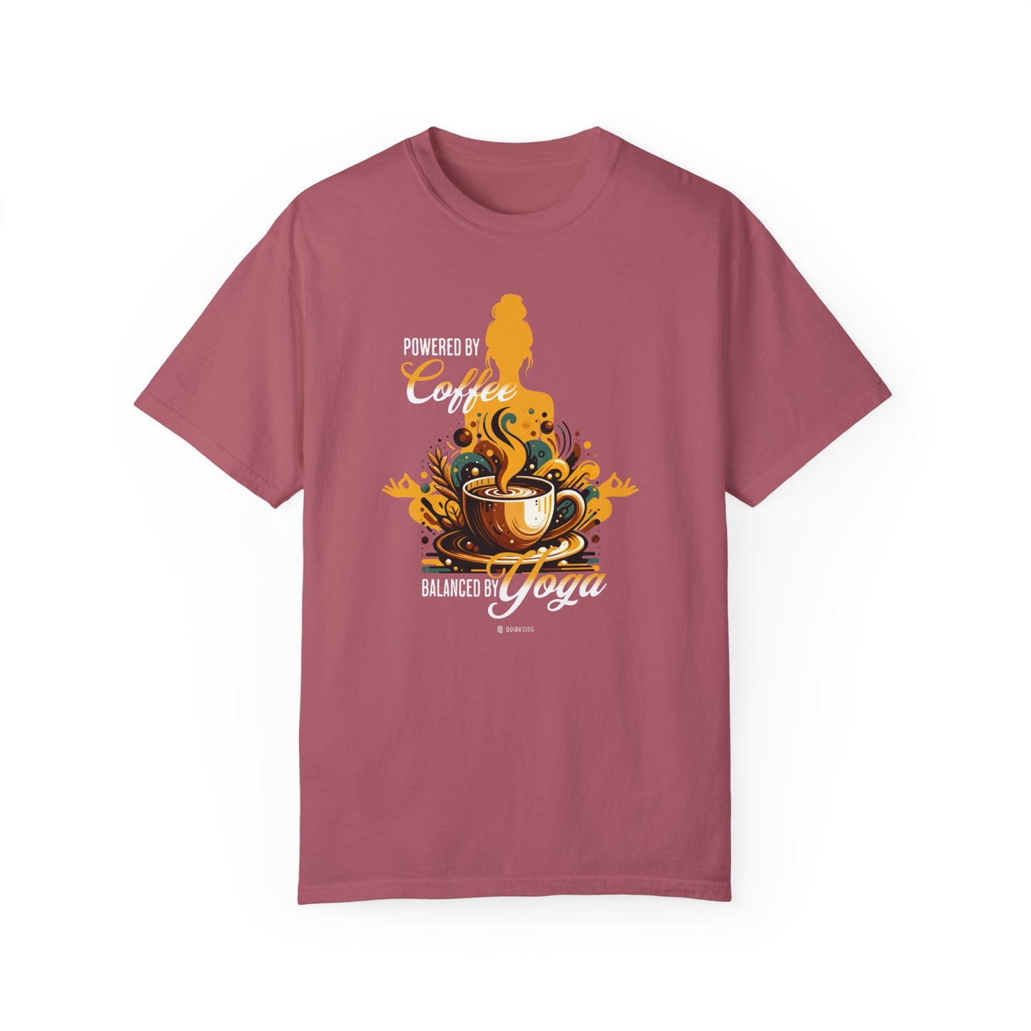 Coffee Lover Yoga Unisex Garment-Dyed T-shirt, Funny Workout Tee, Meditation Top, Gift for Yogi, Coffeeholic Shirt - Quirkside Creations