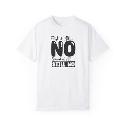 Funny No Means No Unisex Garment-Dyed T-shirt, Humorous Saying Tee, Sarcastic Graphic Shirt, Gift for Joke Lovers, Casual Top - Quirkside Creations