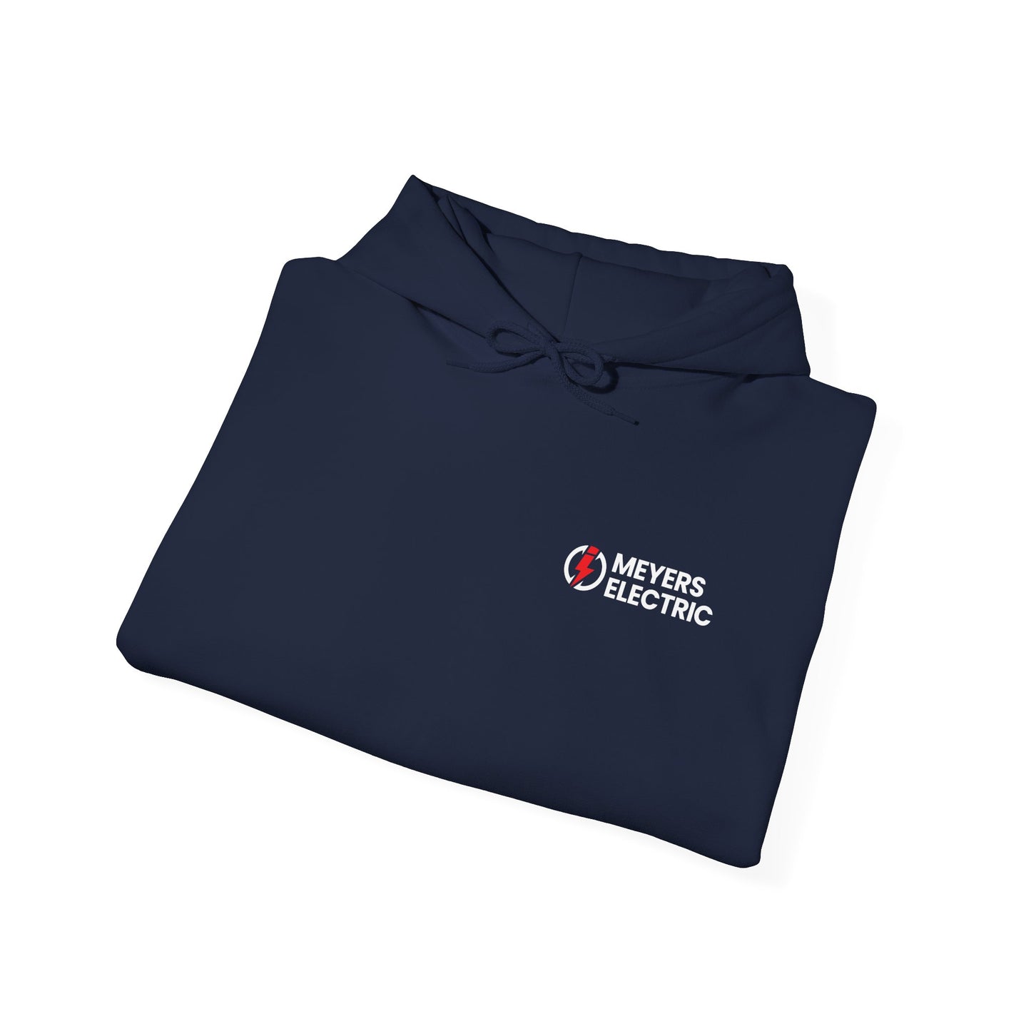 Meyers Electric Logo Hoodie — Navy Workwear Pullover for Electricians