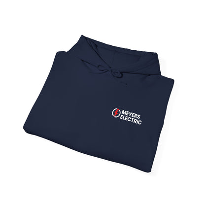 Meyers Electric Logo Hoodie — Navy Workwear Pullover for Electricians