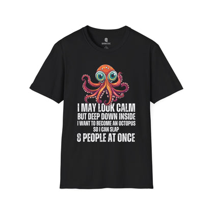 Octopus Funny Unisex Softstyle T-Shirt, Crazy Humor Tee, Stand Out Shirt, Quirky Octopus Top, Hilarious Graphic Tee