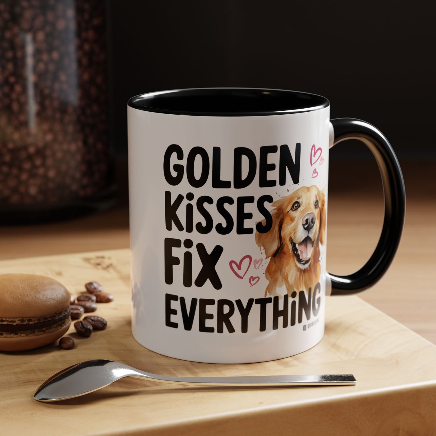 Golden Kisses Fix Everything Mug, Dog Lover Gift, Pet Owner Coffee Cup, Cute Animal Lover Mug, Fun Pet Quote Mug