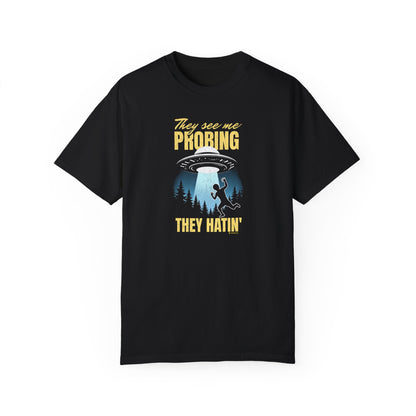 Funny Alien UFO Unisex T-shirt, Extraterrestrial Space Tee, Cosmic Graphic Shirt, Outer Space Clothing, Alien Abduction Apparel