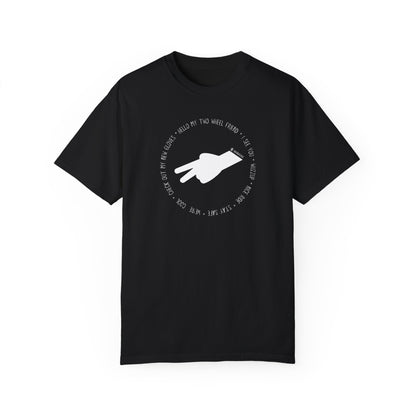 Biker Wave T-shirt, Motorcycle Enthusiast Tee, Unisex Garment-Dyed Top, Motorbike Gift Shirt, Respectful Biker Apparel - Quirkside Creations