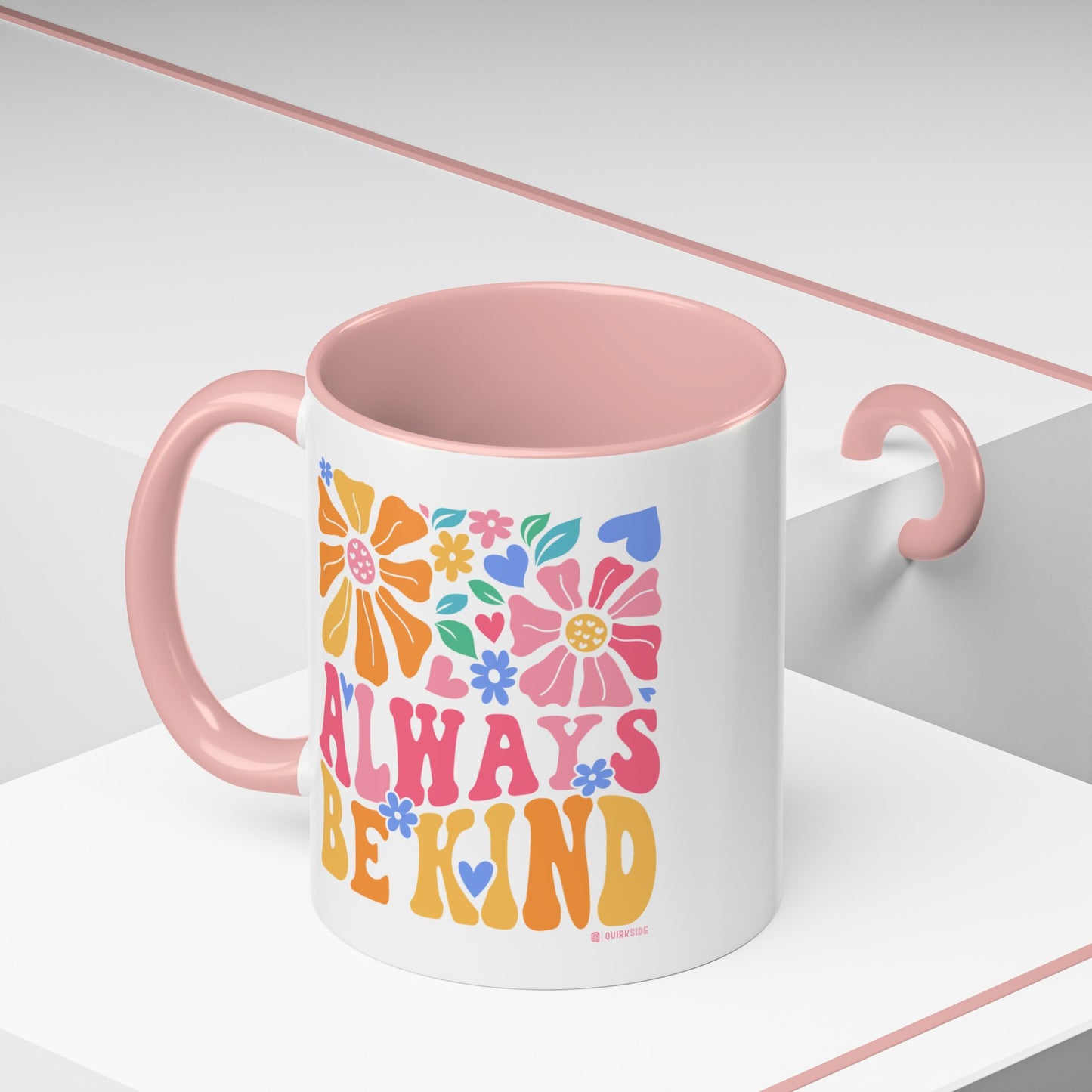 Always Be Kind Floral Accent Coffee Mug, Inspirational Cup for Friends, Gift for Birthday, Encouragement, Home Decor, Self-Care