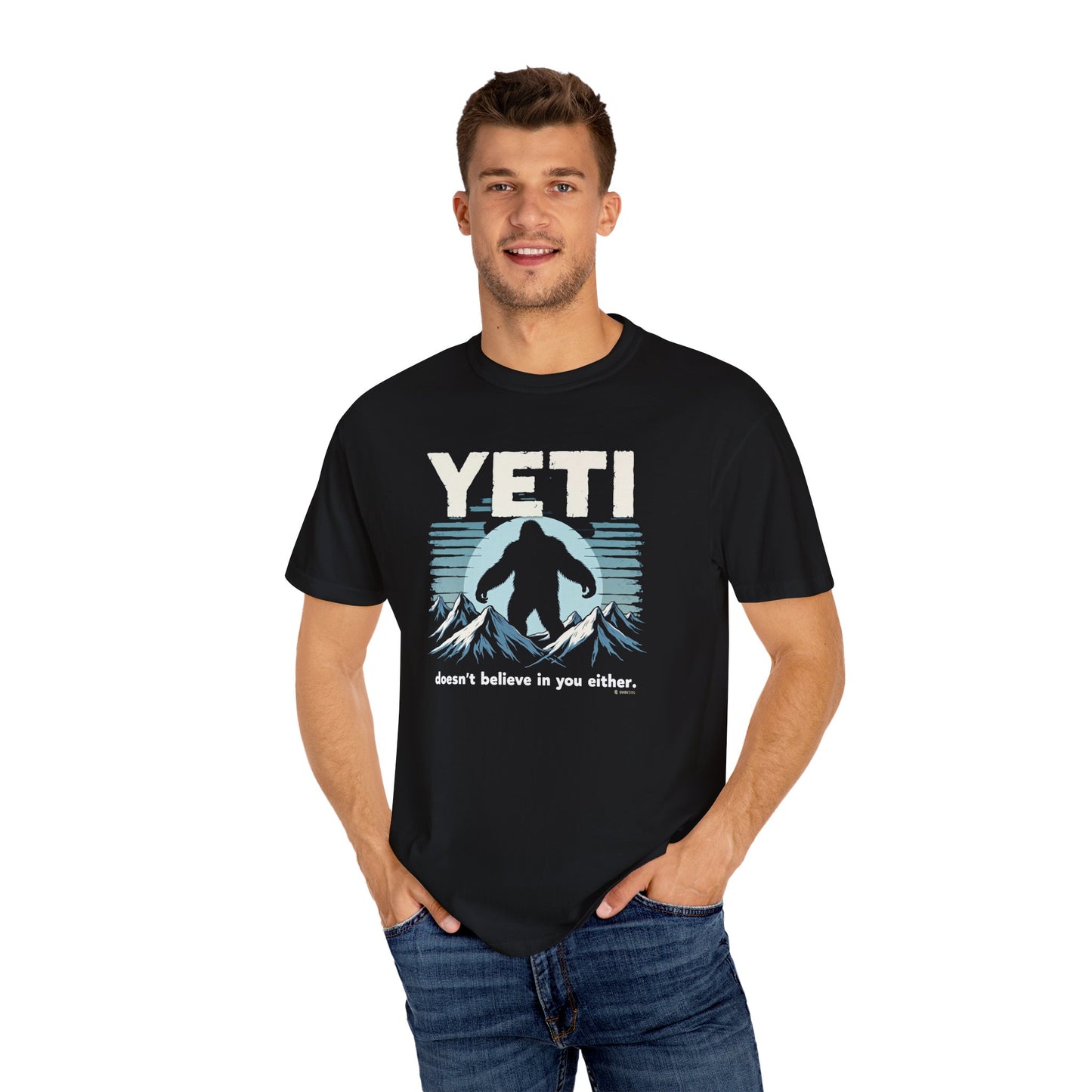 Yeti Believer Unisex Garment-Dyed T-shirt, Funny Abominable Snowman Tee, Cryptid Enthusiast Gift, Mythical Creature Top, Funny Cryptid Shirt