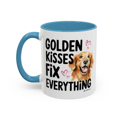 Golden Kisses Fix Everything Mug, Dog Lover Gift, Pet Owner Coffee Cup, Cute Animal Lover Mug, Fun Pet Quote Mug