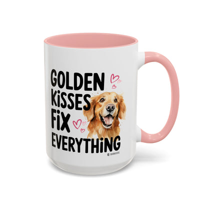 Golden Kisses Fix Everything Mug, Dog Lover Gift, Pet Owner Coffee Cup, Cute Animal Lover Mug, Fun Pet Quote Mug