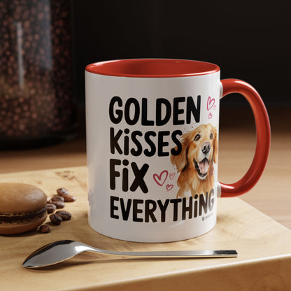 Golden Kisses Fix Everything Mug, Dog Lover Gift, Pet Owner Coffee Cup, Cute Animal Lover Mug, Fun Pet Quote Mug