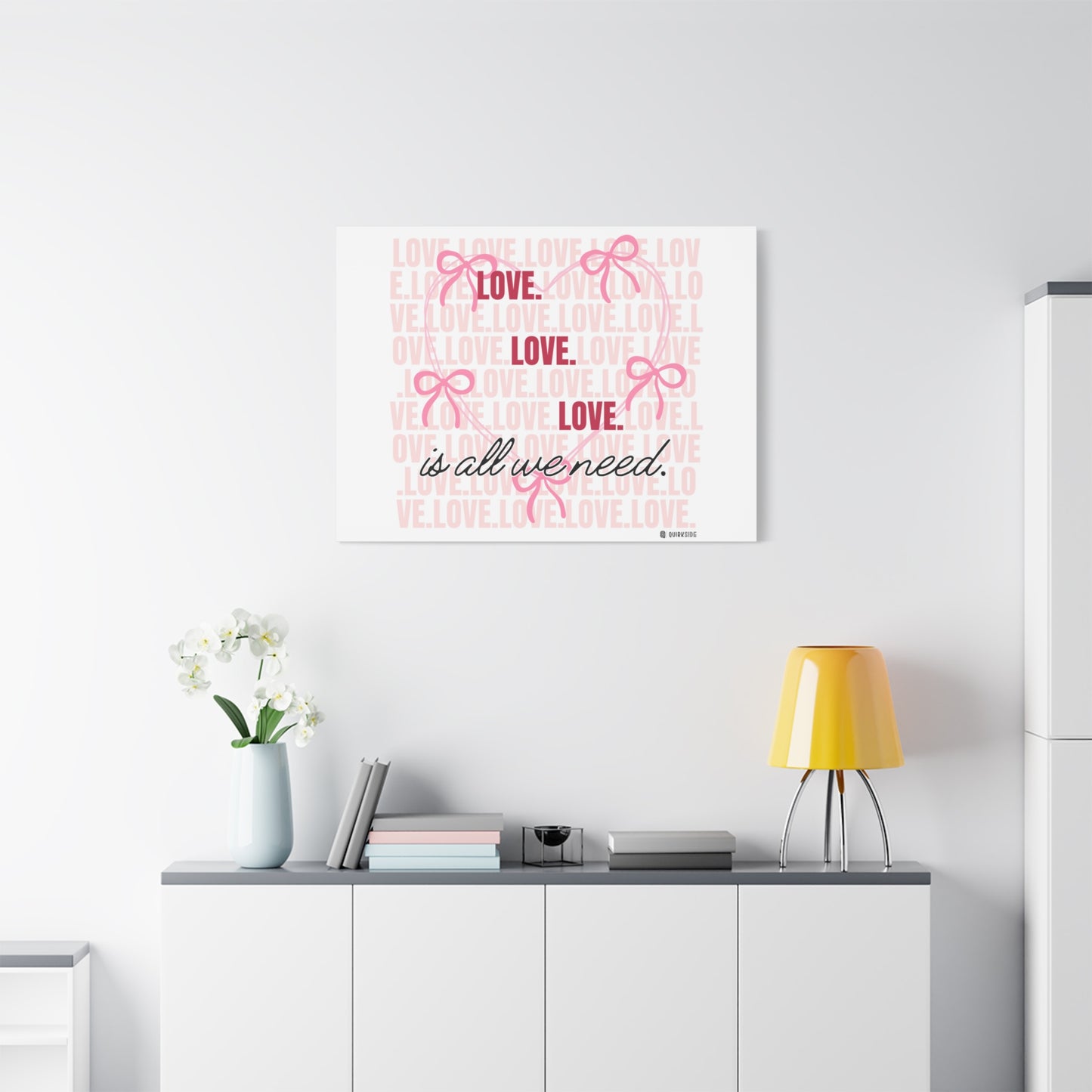 Love-Themed Canvas Wall Art with Pink Bows, Inspirational Home Decor for Weddings, Anniversaries, Valentine's Day, Gifts for Her