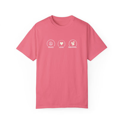 Peace Love Squirrel Unisex T-shirt, Funny Graphic Tee, Humorous Distraction Quote Shirt, Gift for Easily Distracted, Positive Vibes Top