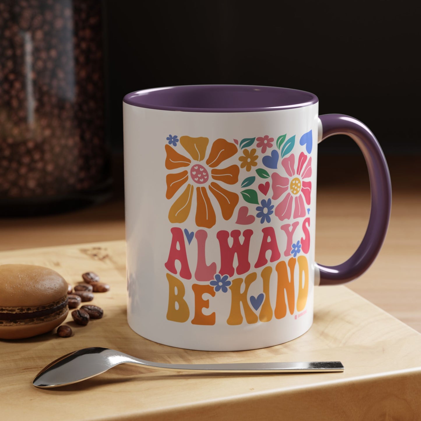 Always Be Kind Floral Accent Coffee Mug, Inspirational Cup for Friends, Gift for Birthday, Encouragement, Home Decor, Self-Care