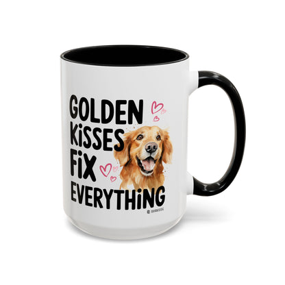 Golden Kisses Fix Everything Mug, Dog Lover Gift, Pet Owner Coffee Cup, Cute Animal Lover Mug, Fun Pet Quote Mug