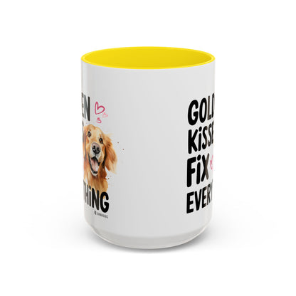 Golden Kisses Fix Everything Mug, Dog Lover Gift, Pet Owner Coffee Cup, Cute Animal Lover Mug, Fun Pet Quote Mug