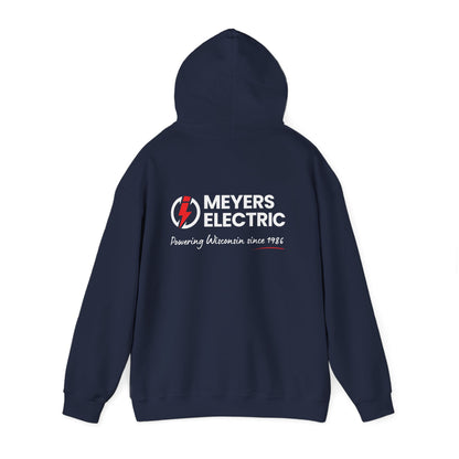 Meyers Electric Logo Hoodie — Navy Workwear Pullover for Electricians