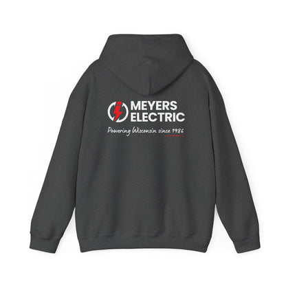 Meyers Electric Logo Hoodie — Navy Workwear Pullover for Electricians