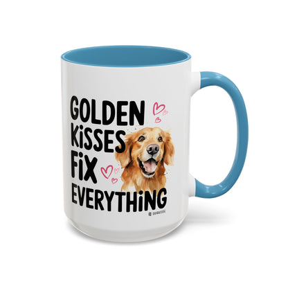 Golden Kisses Fix Everything Mug, Dog Lover Gift, Pet Owner Coffee Cup, Cute Animal Lover Mug, Fun Pet Quote Mug