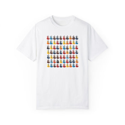 Electric Guitar Grid Unisex Garment-Dyed T-shirt, Music Lover Tee, Guitarist Gift, Rock Band Shirt, Guitar Art Apparel