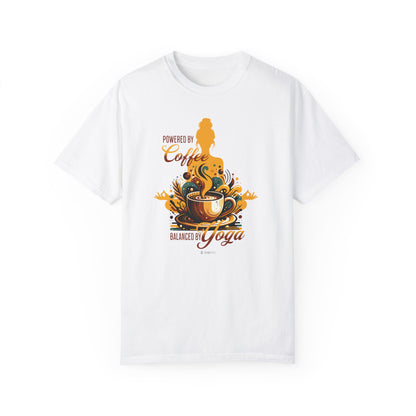 Coffee Lover Yoga Unisex Garment-Dyed T-shirt, Funny Workout Tee, Meditation Top, Gift for Yogi, Coffeeholic Shirt - Quirkside Creations