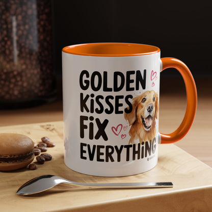 Golden Kisses Fix Everything Mug, Dog Lover Gift, Pet Owner Coffee Cup, Cute Animal Lover Mug, Fun Pet Quote Mug