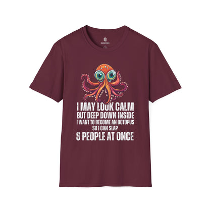 Octopus Funny Unisex Softstyle T-Shirt, Crazy Humor Tee, Stand Out Shirt, Quirky Octopus Top, Hilarious Graphic Tee