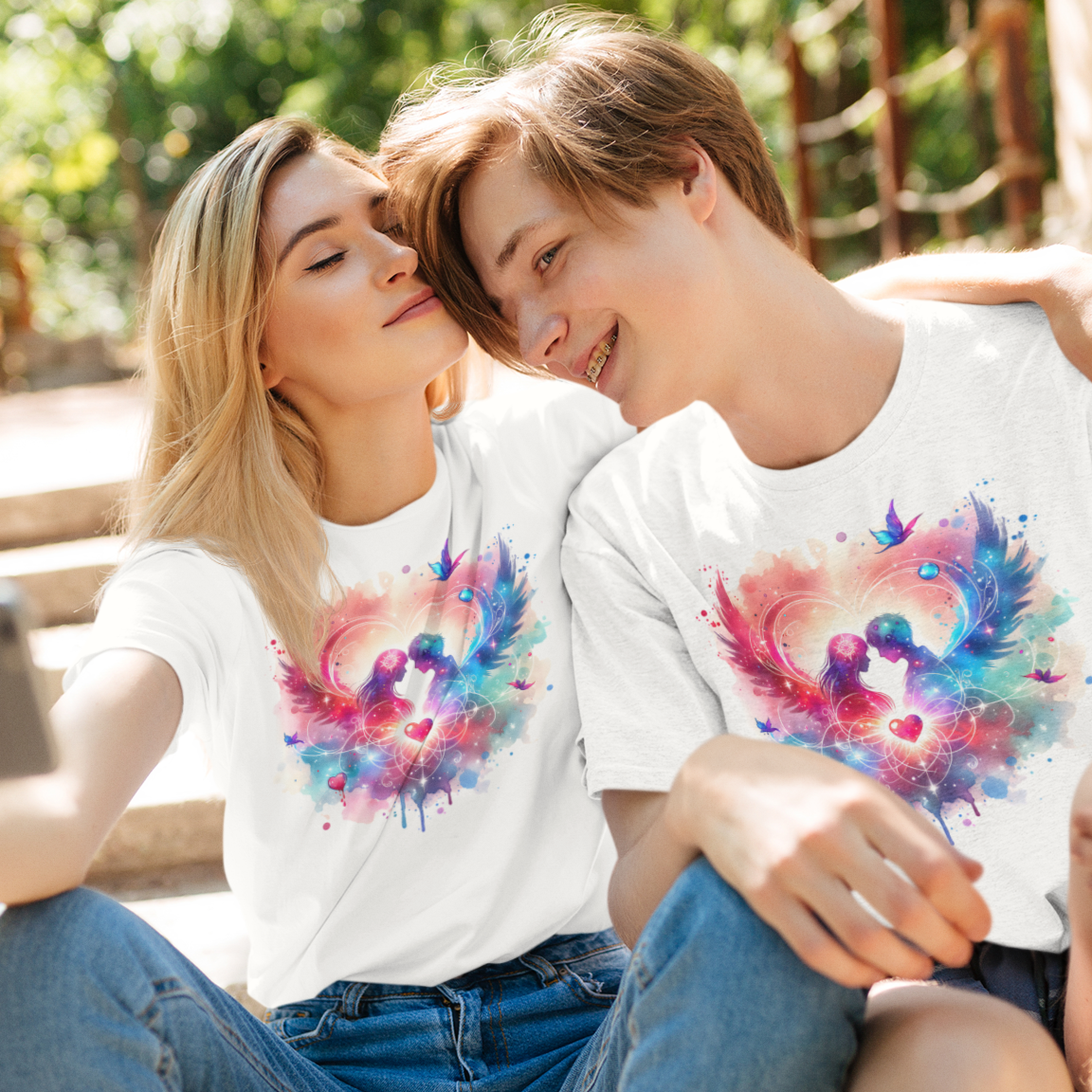 Love in Art and Color Unisex T-Shirt, Valentine's Day Tee, Couple Art Graphic Top, Romantic Gift Shirt, Heart Design Apparel - Quirkside Creations