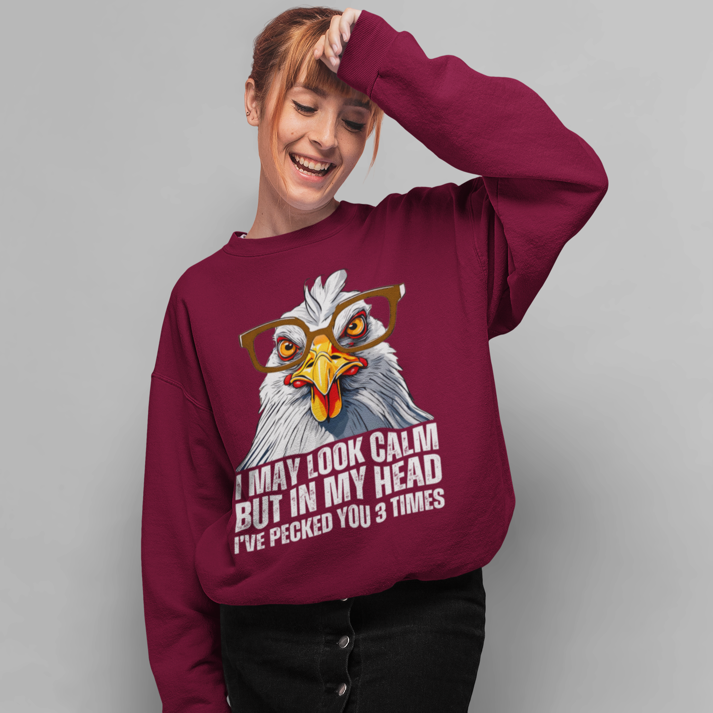 Funny Crazy Chicken Unisex Sweatshirt, Humorous Animal Confession Jumper, Comical Hen Pullover, Quirky Rooster Crew Neck Top, Laughable - Quirkside Creations