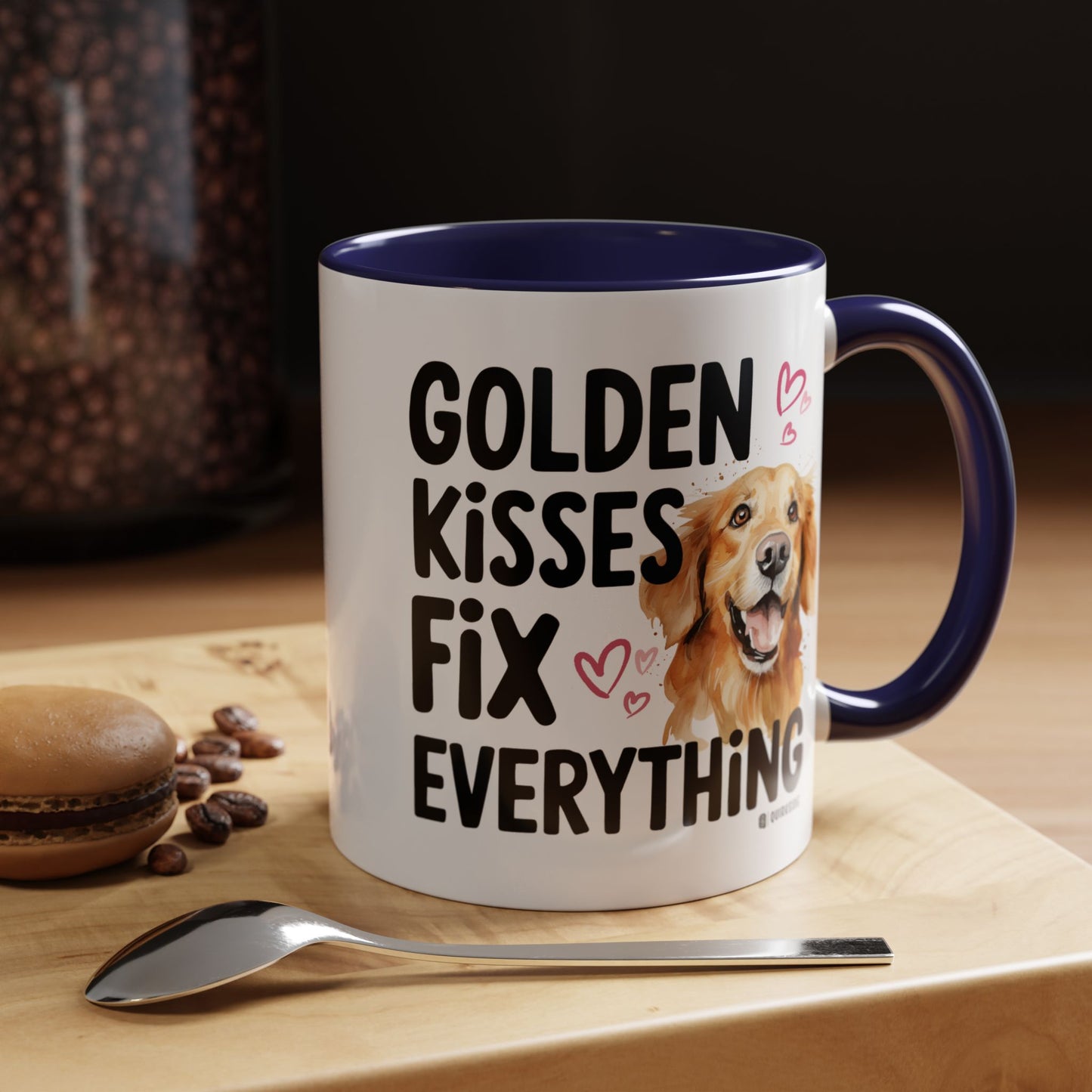 Golden Kisses Fix Everything Mug, Dog Lover Gift, Pet Owner Coffee Cup, Cute Animal Lover Mug, Fun Pet Quote Mug