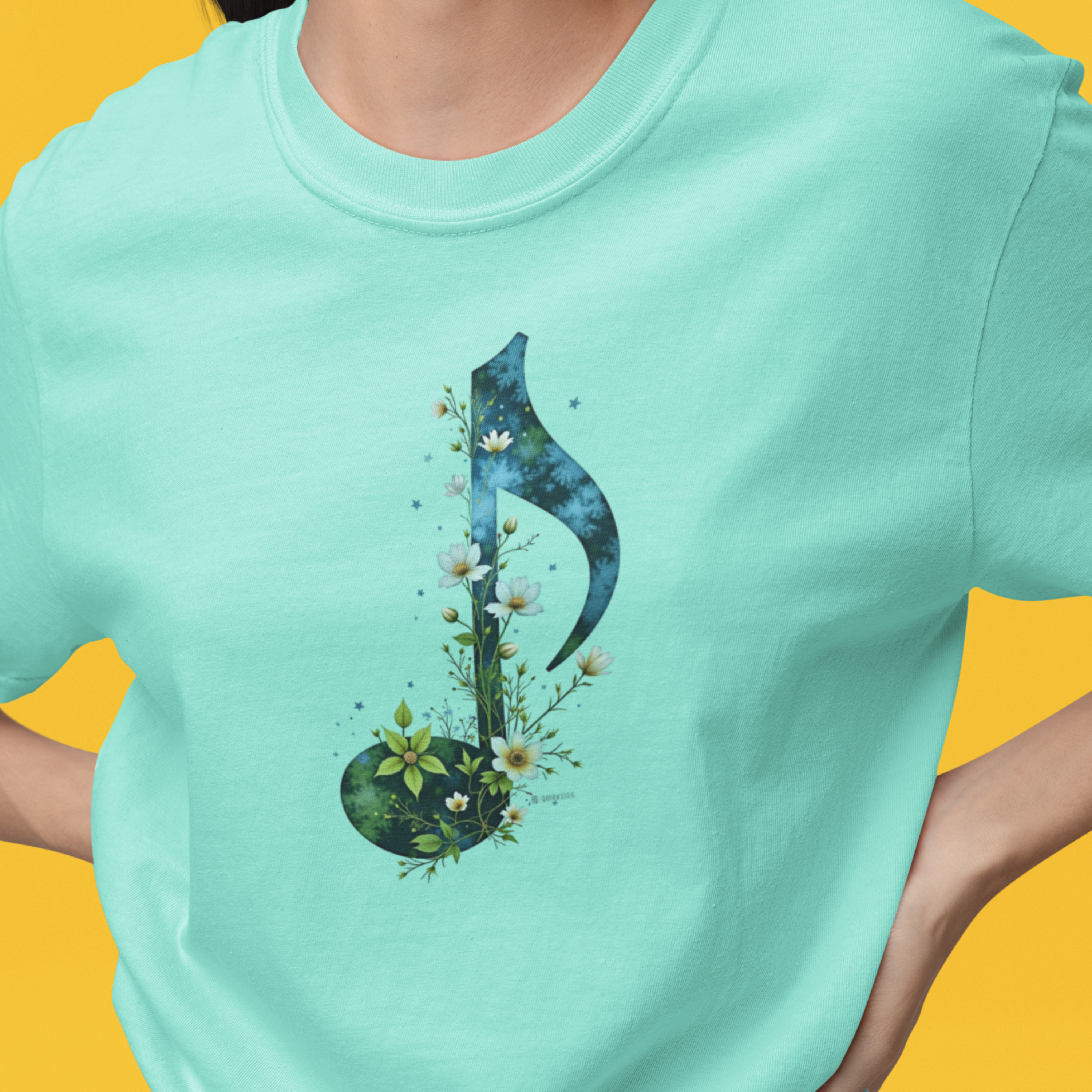 Music and Nature Unisex T-shirt, Rhythm Bloom Design, Music Lover Gift, Nature Enthusiast Tee, Festival Shirt, Botanical Graphic Tee