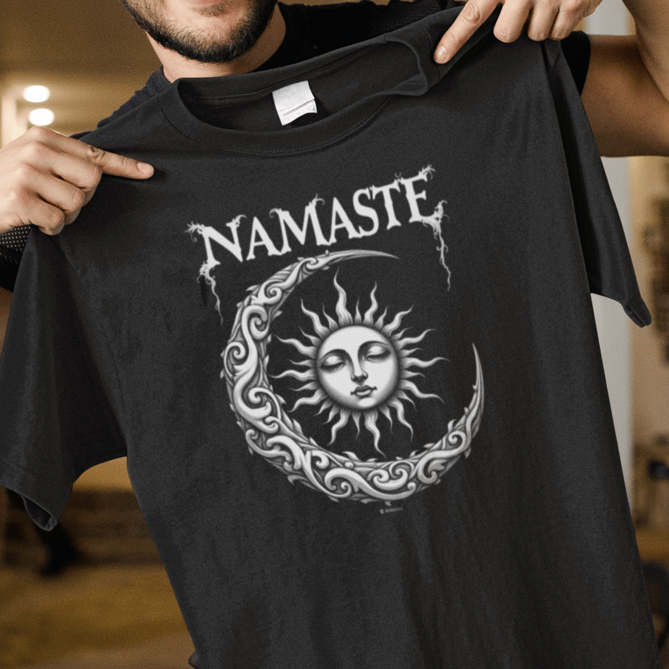 Namastay Gothic Moon Unisex T-shirt, Sanskrit Greeting Tee, Moon Phases Shirt, Spiritual Clothing, Boho Top