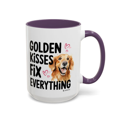 Golden Kisses Fix Everything Mug, Dog Lover Gift, Pet Owner Coffee Cup, Cute Animal Lover Mug, Fun Pet Quote Mug