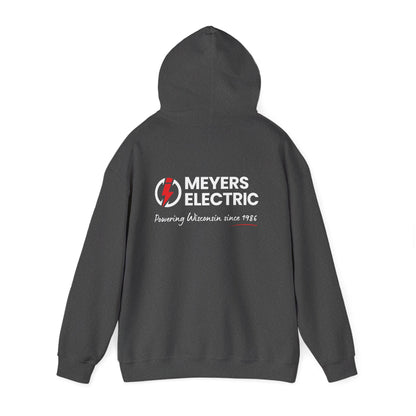 Meyers Electric Logo Hoodie — Navy Workwear Pullover for Electricians