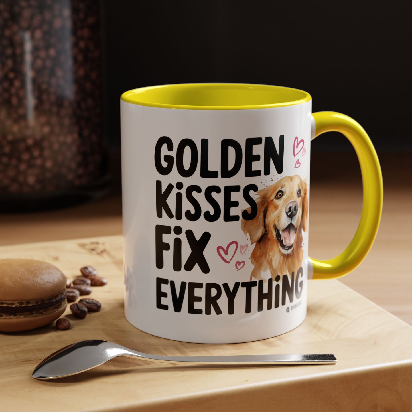 Golden Kisses Fix Everything Mug, Dog Lover Gift, Pet Owner Coffee Cup, Cute Animal Lover Mug, Fun Pet Quote Mug