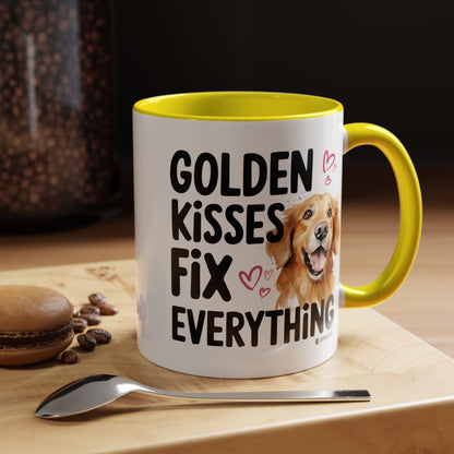 Golden Kisses Fix Everything Mug, Dog Lover Gift, Pet Owner Coffee Cup, Cute Animal Lover Mug, Fun Pet Quote Mug