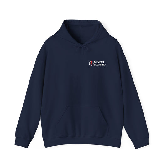 Meyers Electric Logo Hoodie — Navy Workwear Pullover for Electricians