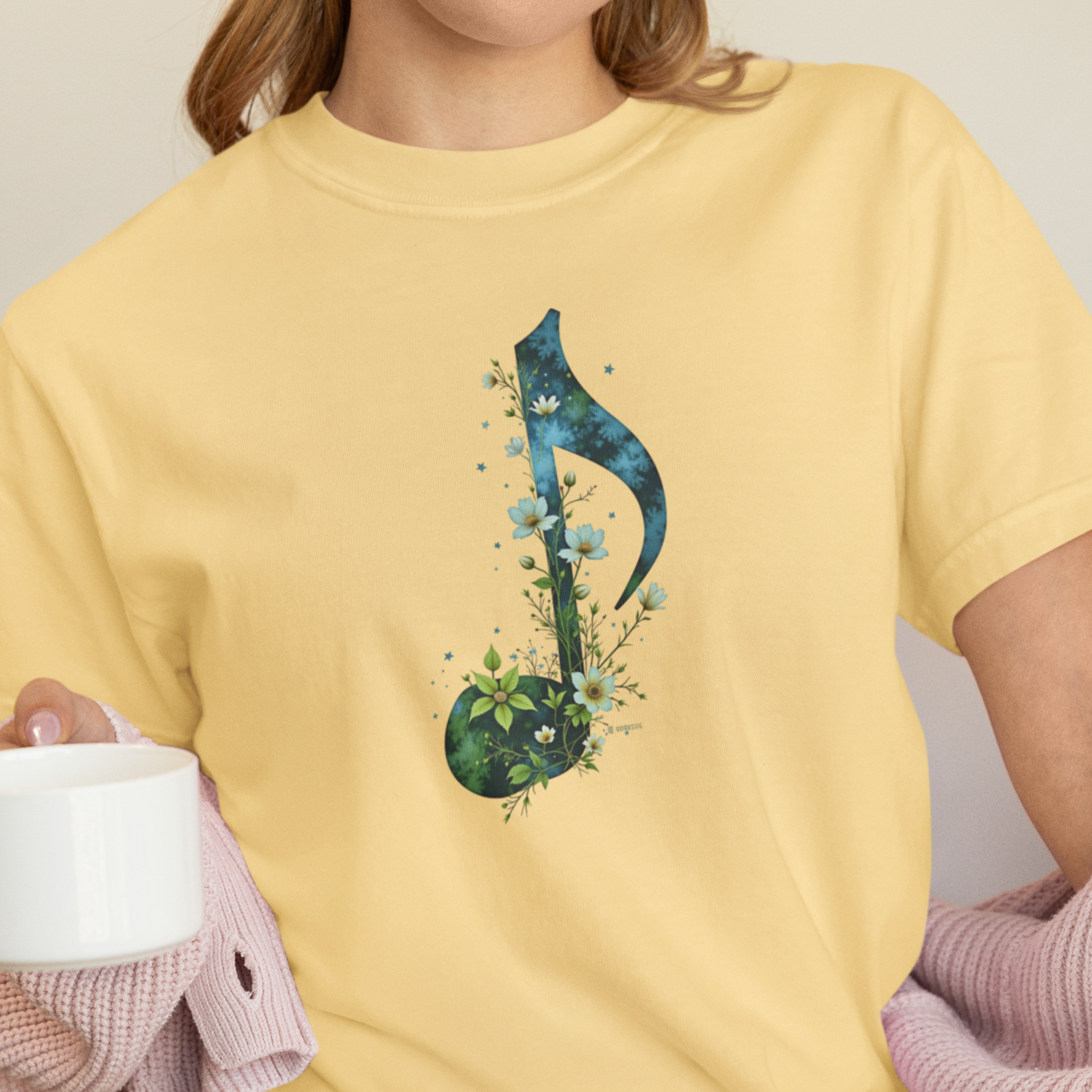 Music and Nature Unisex T-shirt, Rhythm Bloom Design, Music Lover Gift, Nature Enthusiast Tee, Festival Shirt, Botanical Graphic Tee