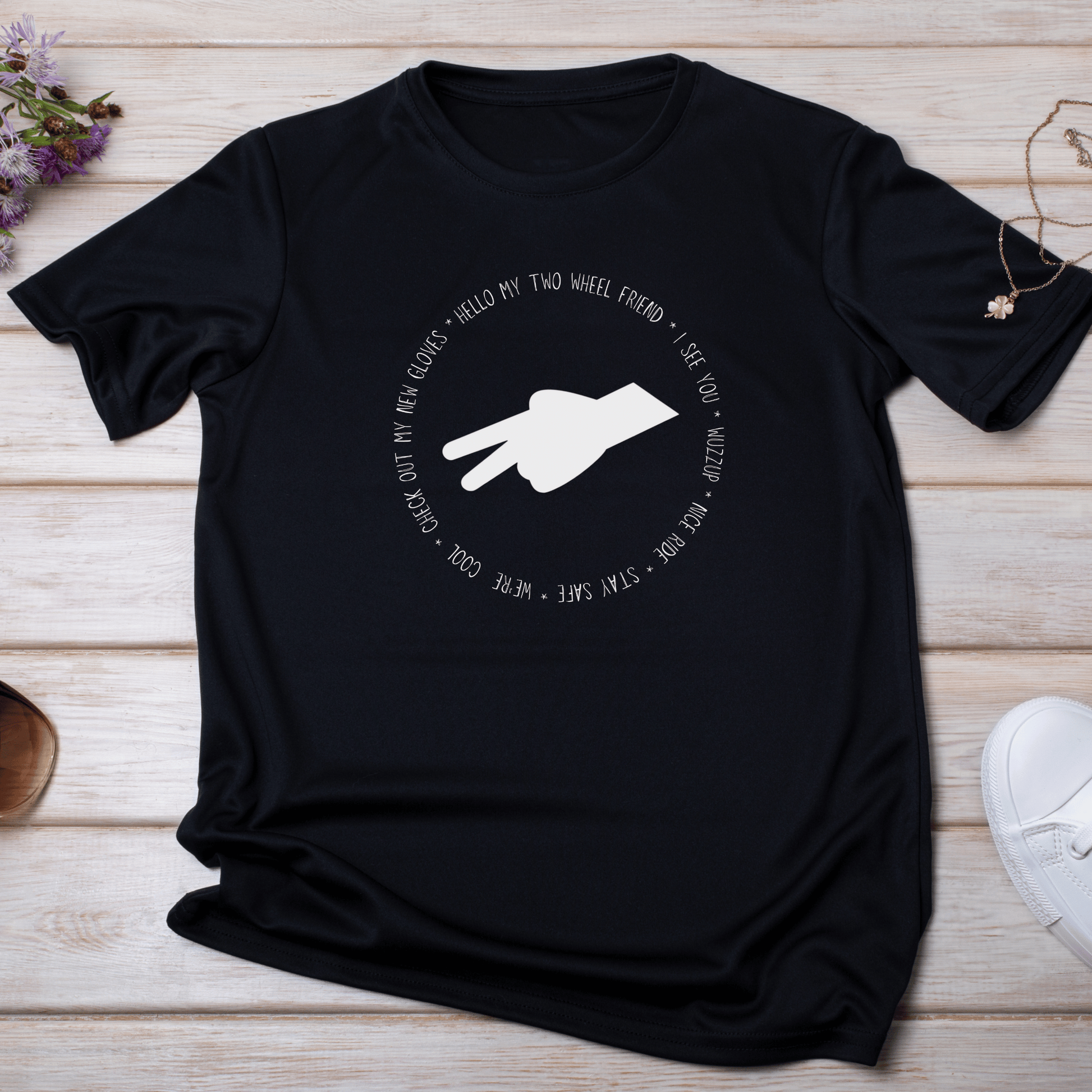Biker Wave T-shirt, Motorcycle Enthusiast Tee, Unisex Garment-Dyed Top, Motorbike Gift Shirt, Respectful Biker Apparel - Quirkside Creations